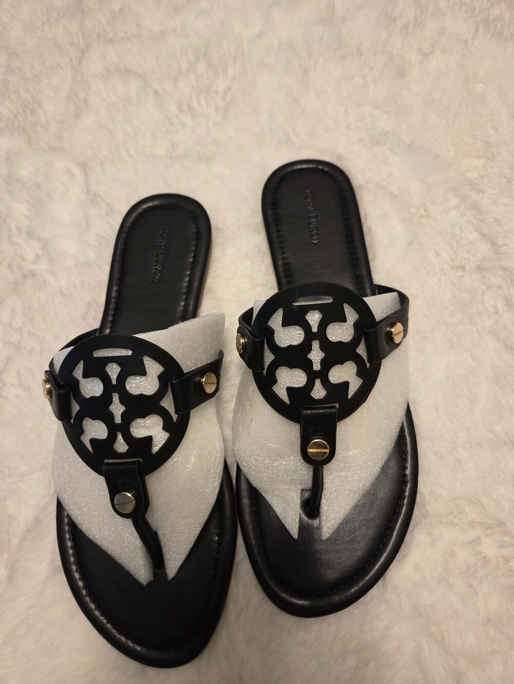 Tory Burch Black Sandal with Gold Medallion